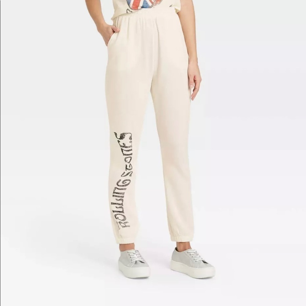 The Rolling Stones Sweatpants Size S Small Beige Pull On Style Track Pants